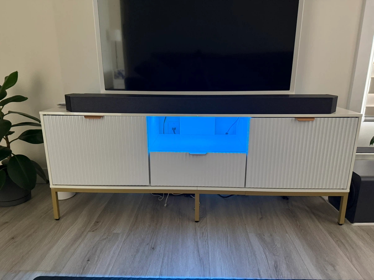 Moving Sale - White TV Stand with Gold Legs - photo 3