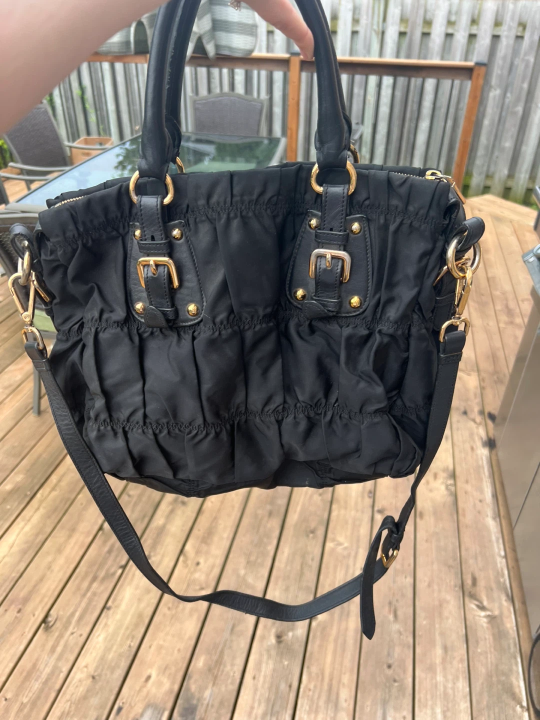 Prada Ruched Nylon Satchel with Gold Hardware - photo 2