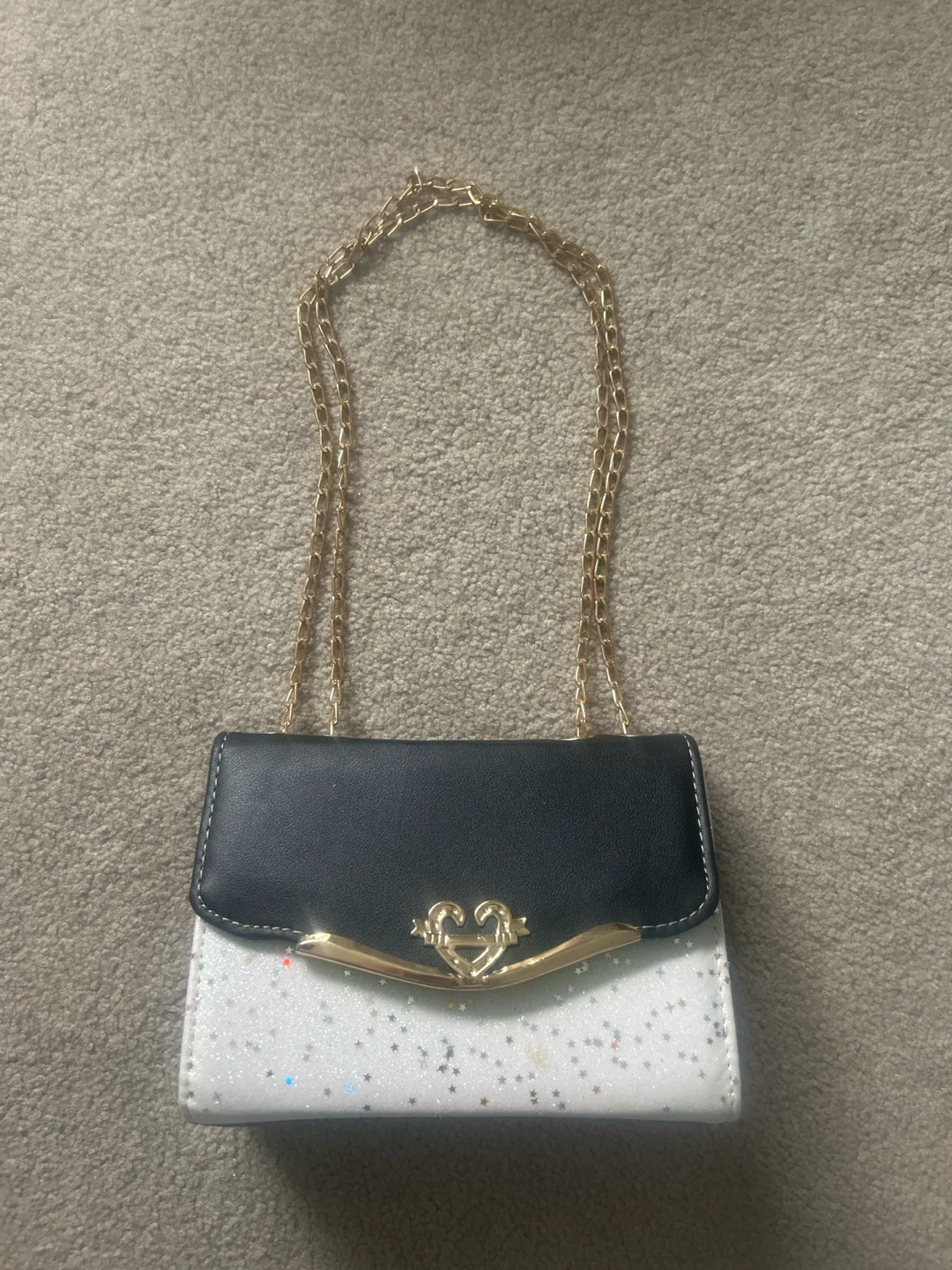 Black and White Star Pattern Chain Shoulder Bag