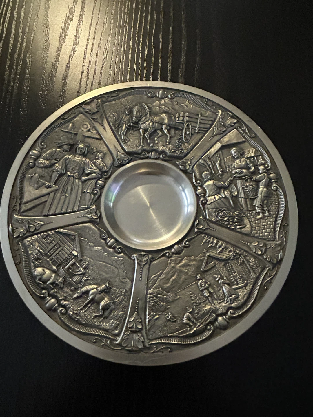 vintage German pewter decorative wall plate