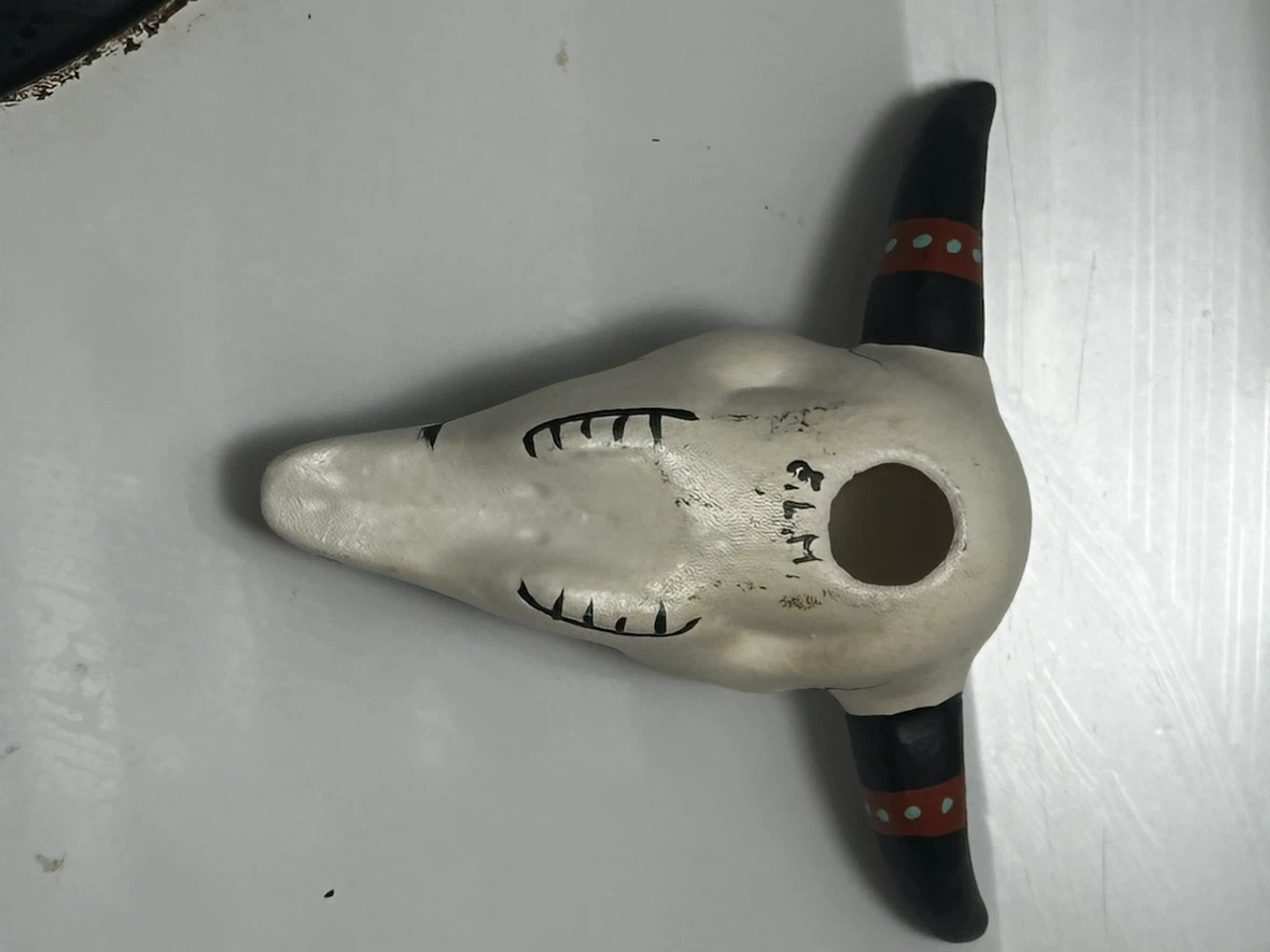Signed E.L.M. Mini Pottery Steer Skull Southwest Art - photo 5