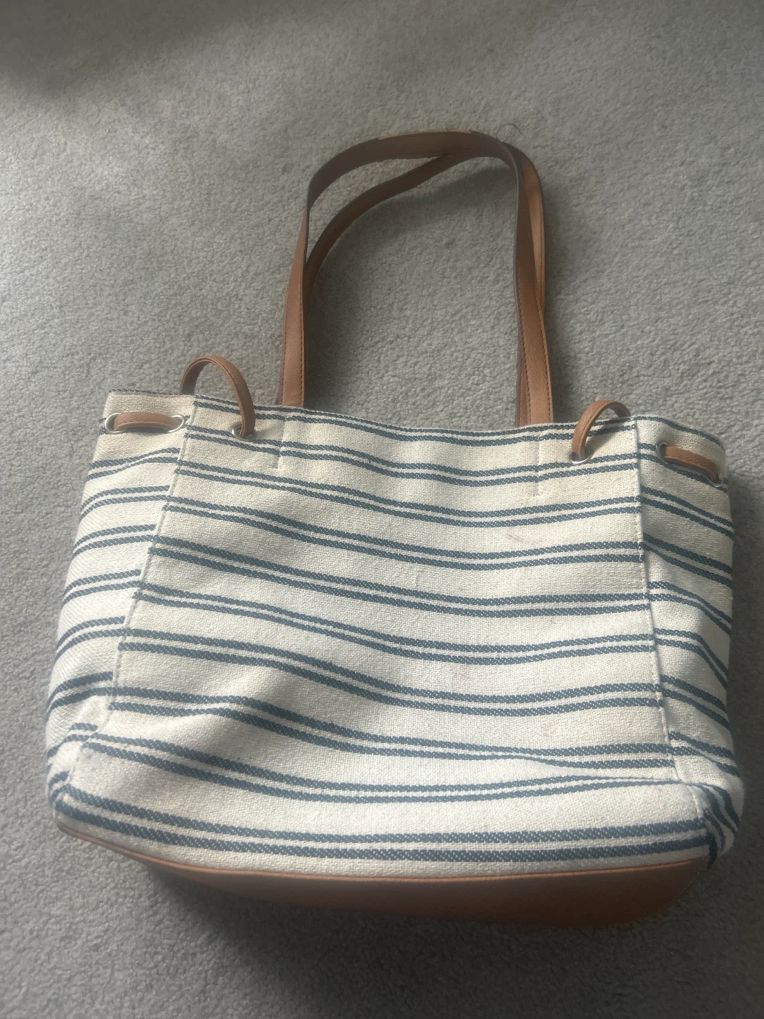 Striped Tote Bag with Tan Straps