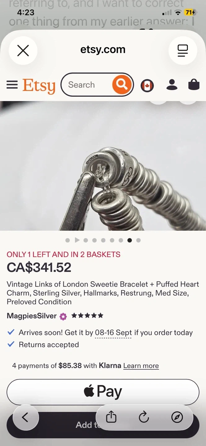 LONDON LINKS Sterling Silver Bracelet with Heart Charm - photo 2