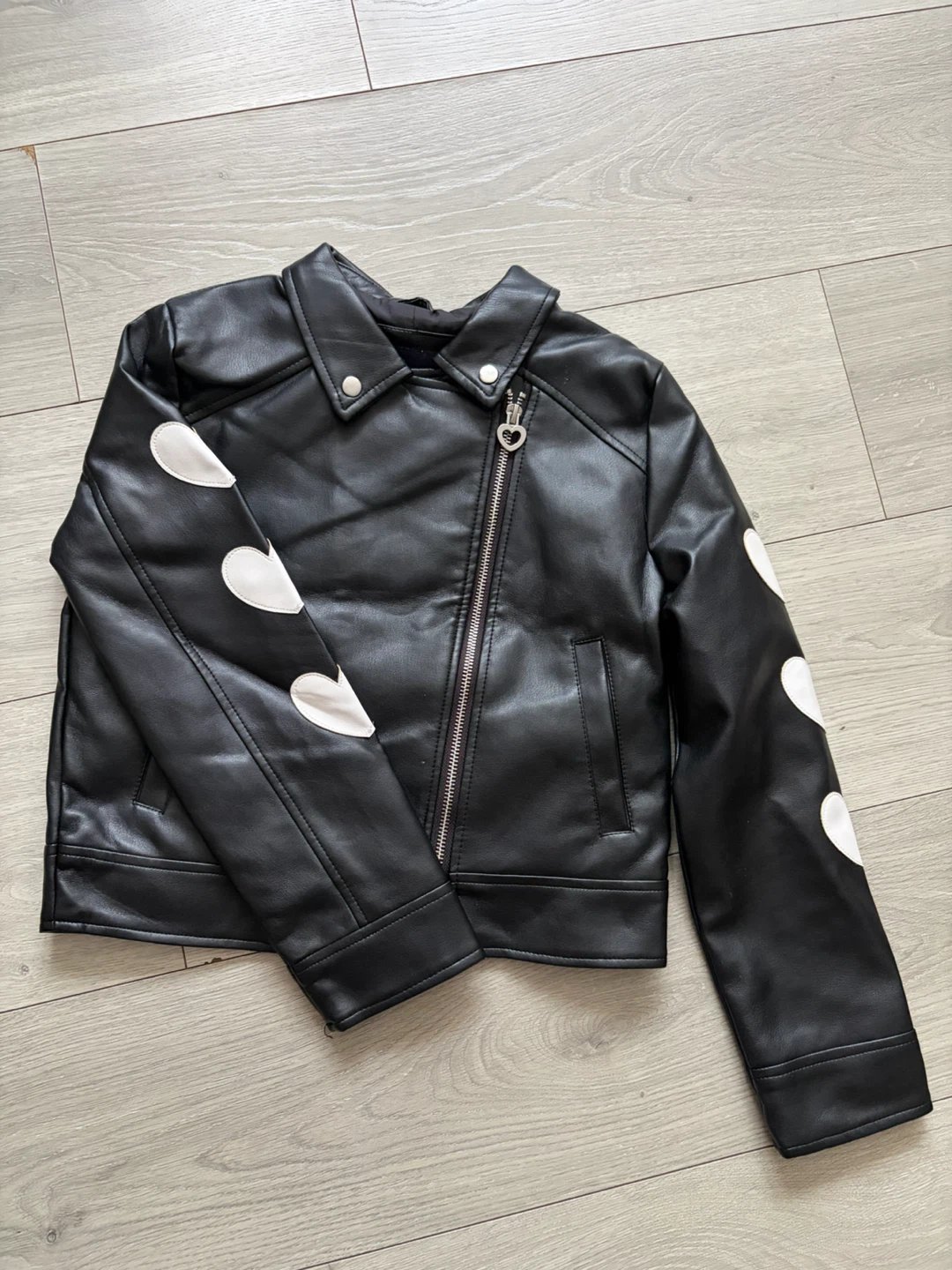 Limited Too Black Faux Leather Jacket with Hearts