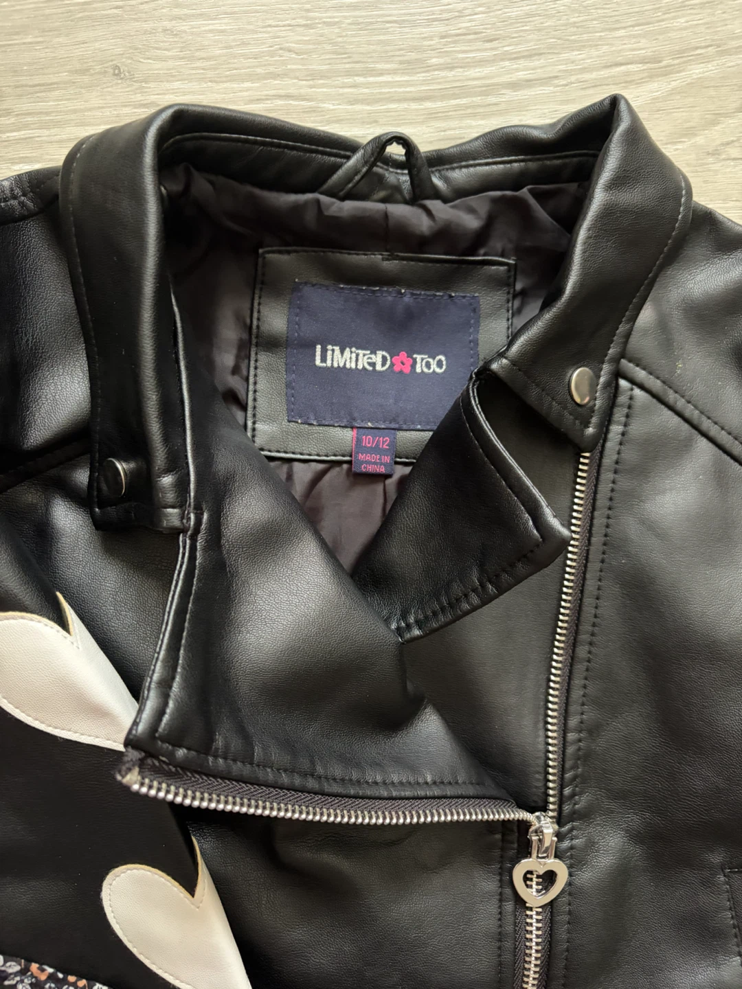 Limited Too Black Faux Leather Jacket with Hearts - photo 2