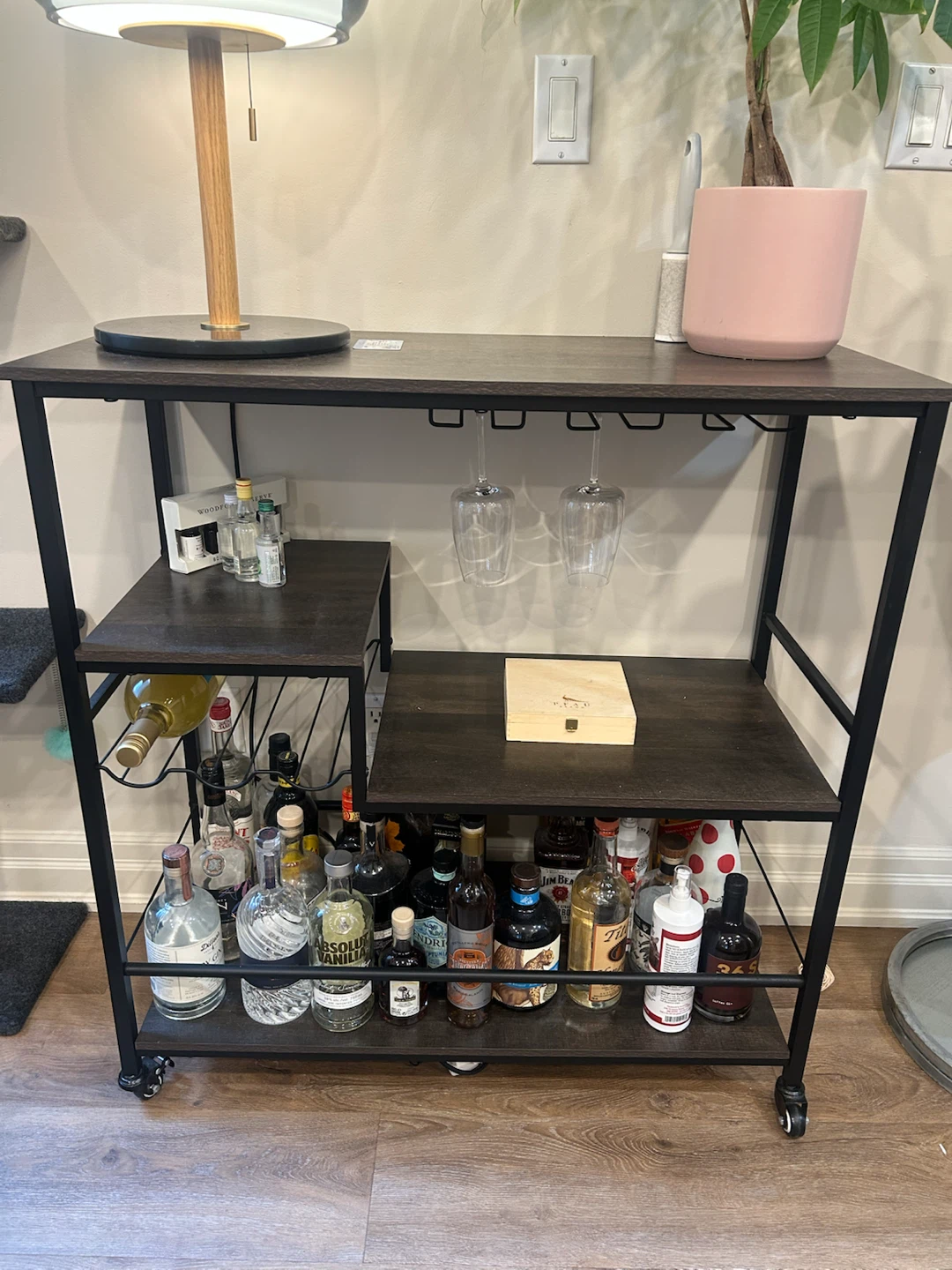 Bar Cart with Wine Rack and Glass Holder