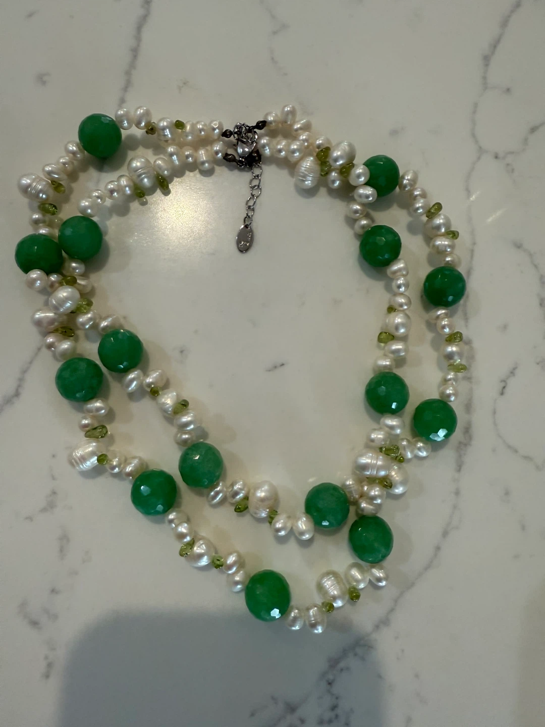 Freshwater Pearl and Green Stone Necklace