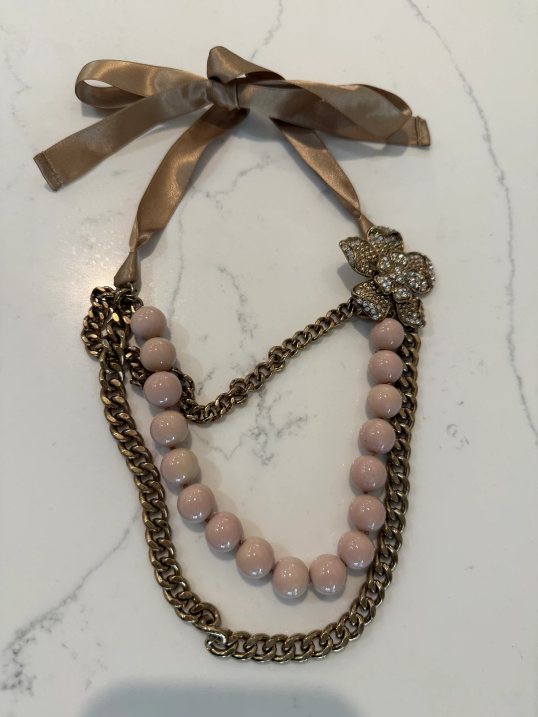 J.Crew Crystal Flower and Bead Ribbon Necklace