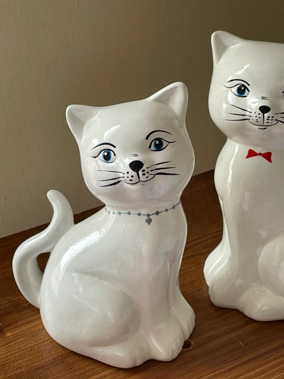 Pair of White Ceramic Cat Figurines