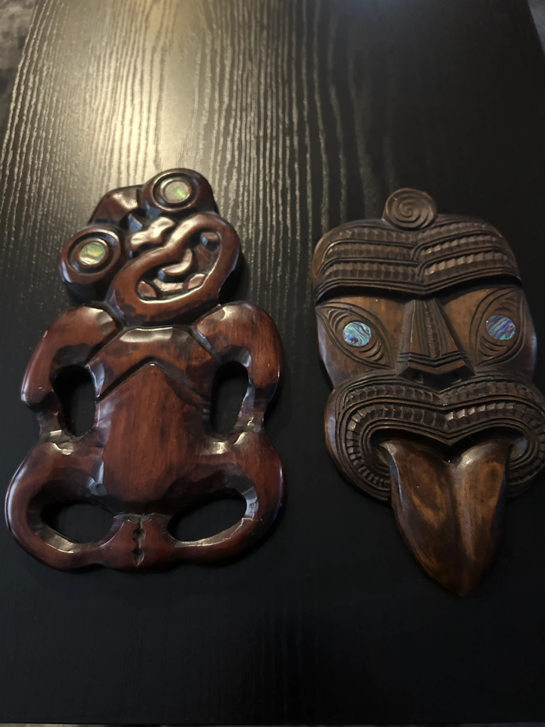 Carved Wooden Mask with Paua Shell Inlay