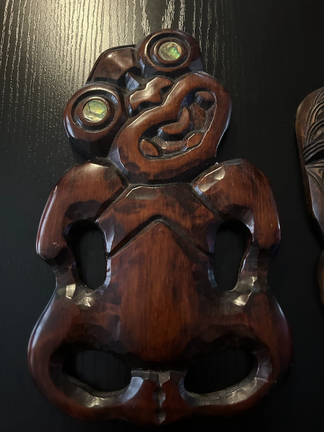 Carved Wooden Mask with Paua Shell Inlay - photo 2