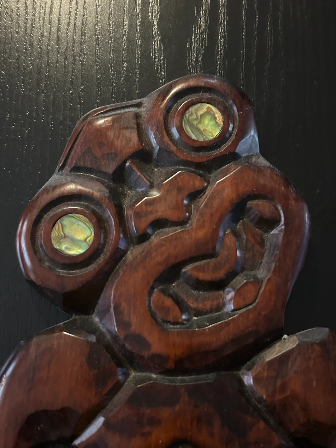 Carved Wooden Mask with Paua Shell Inlay - photo 3