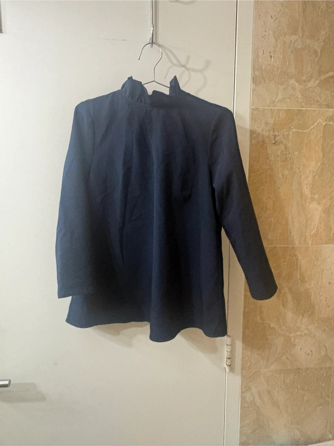 Tuckernuck Navy Blouse Ruffle Neck Big Back Bow Statement Top S
