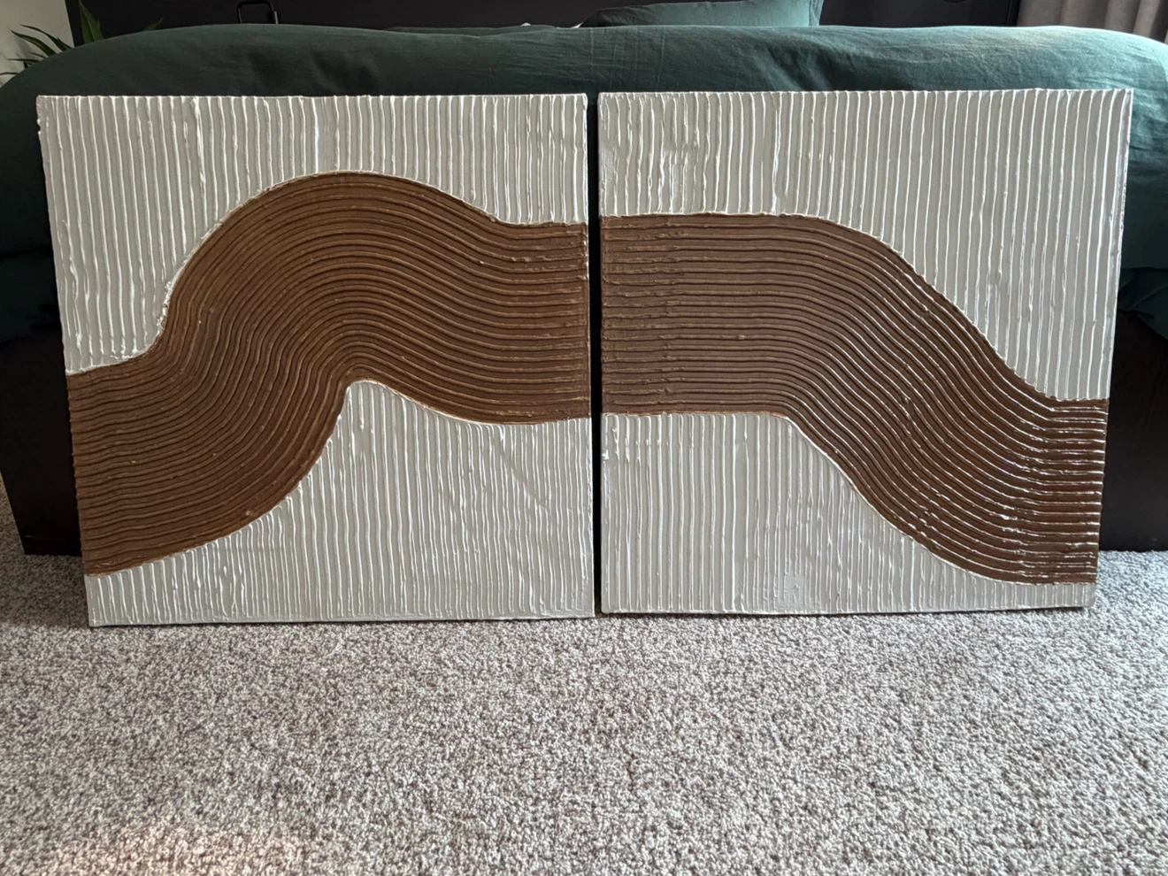Set of 2 Textured Wall Art Pieces - Brown and White