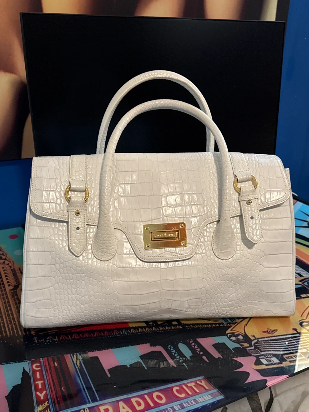 Lauren Ralph Lauren White Crocodile-Embossed Handbag