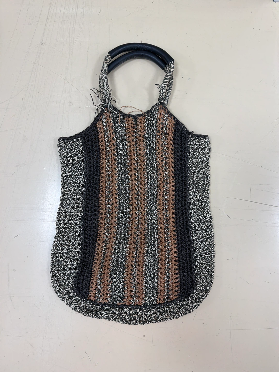 Woven Tote Bag with Leather Handles