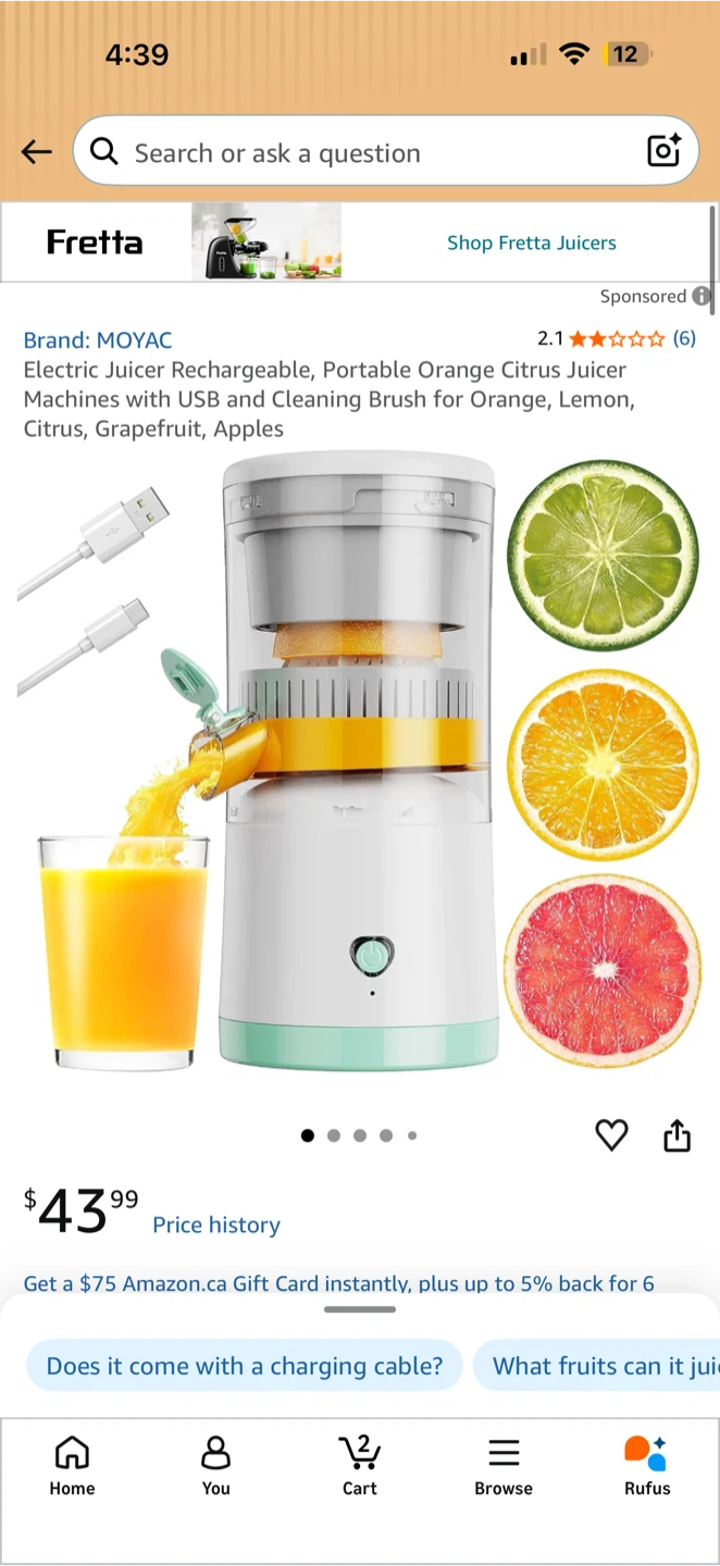 Portable Rechargeable Electric Juicer