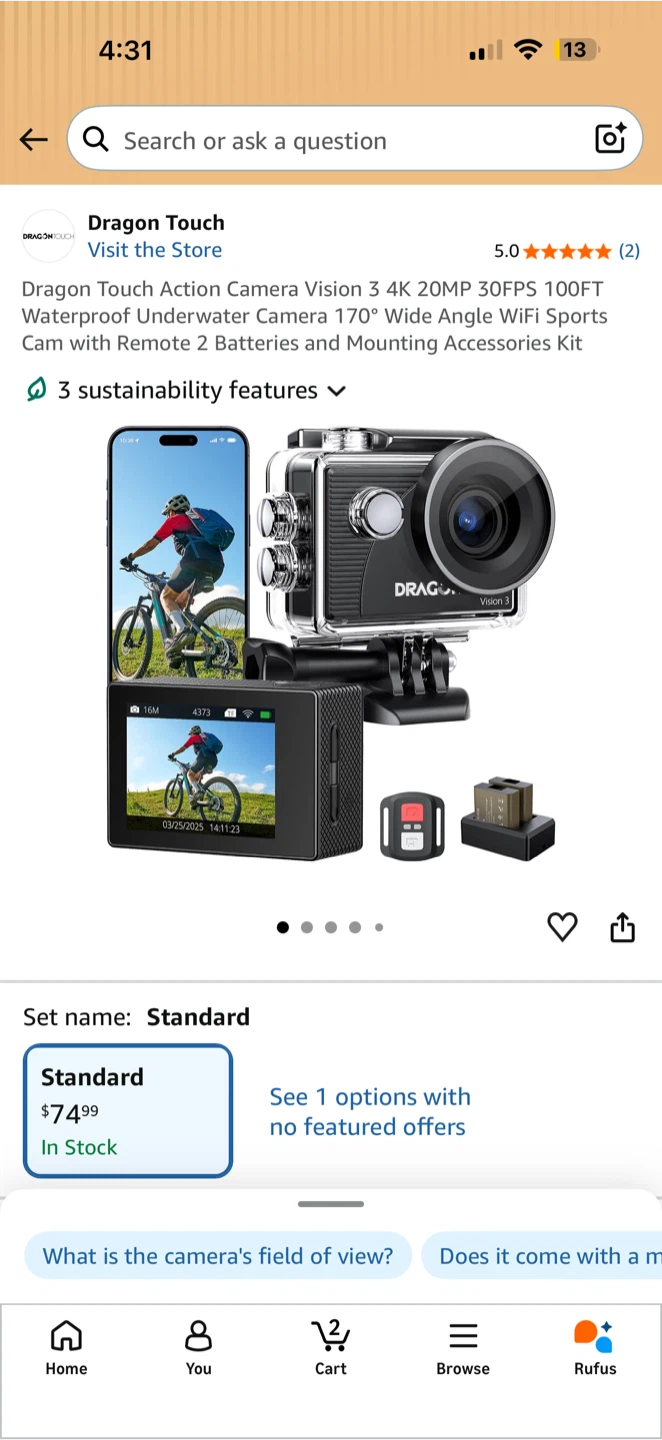 BNIB!!! Dragon Touch Vision 3 4K Action Camera