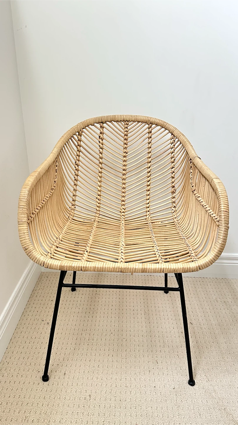 Set of Four Woven Rattan Dining Chair with Black Metal Legs - photo 4