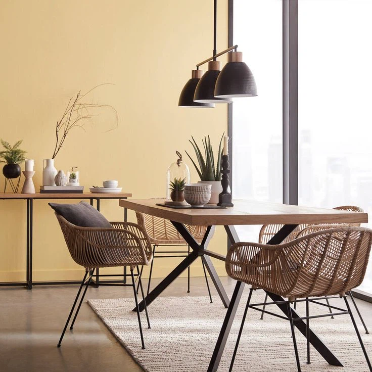 Set of Four Woven Rattan Dining Chair with Black Metal Legs - photo 2