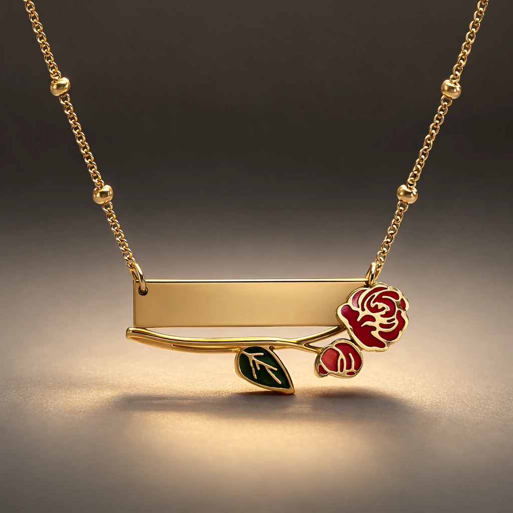Custom Women necklace Rose Nameplate free gift box - photo 3