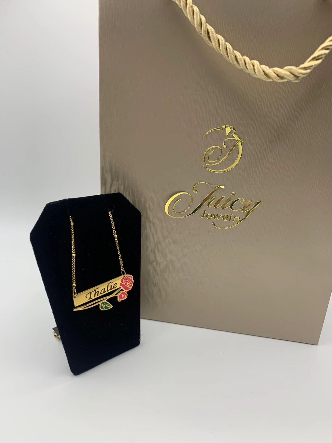 Custom Women necklace Rose Nameplate free gift box - photo 4