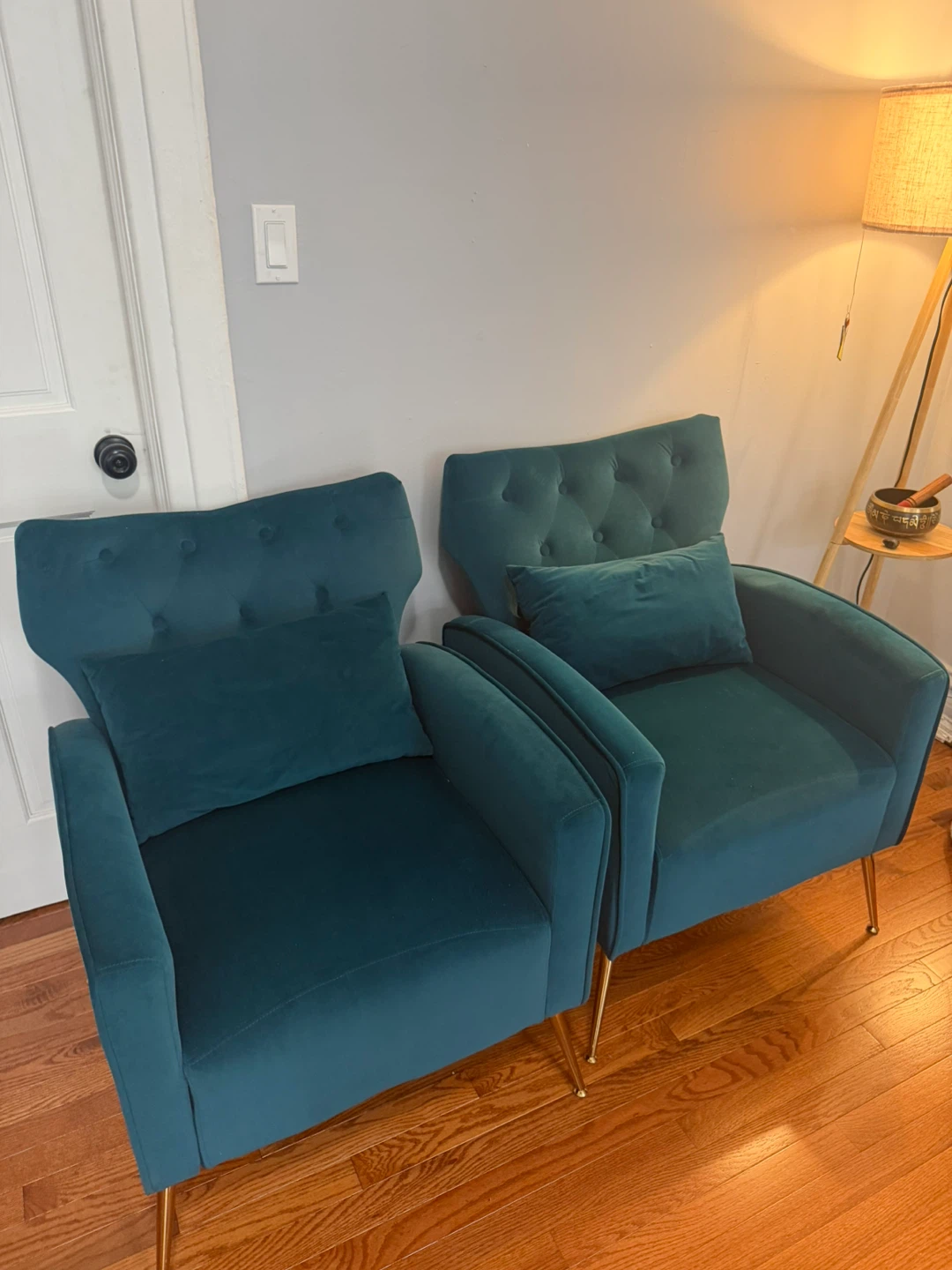 2 Teal Velvet Armchairs