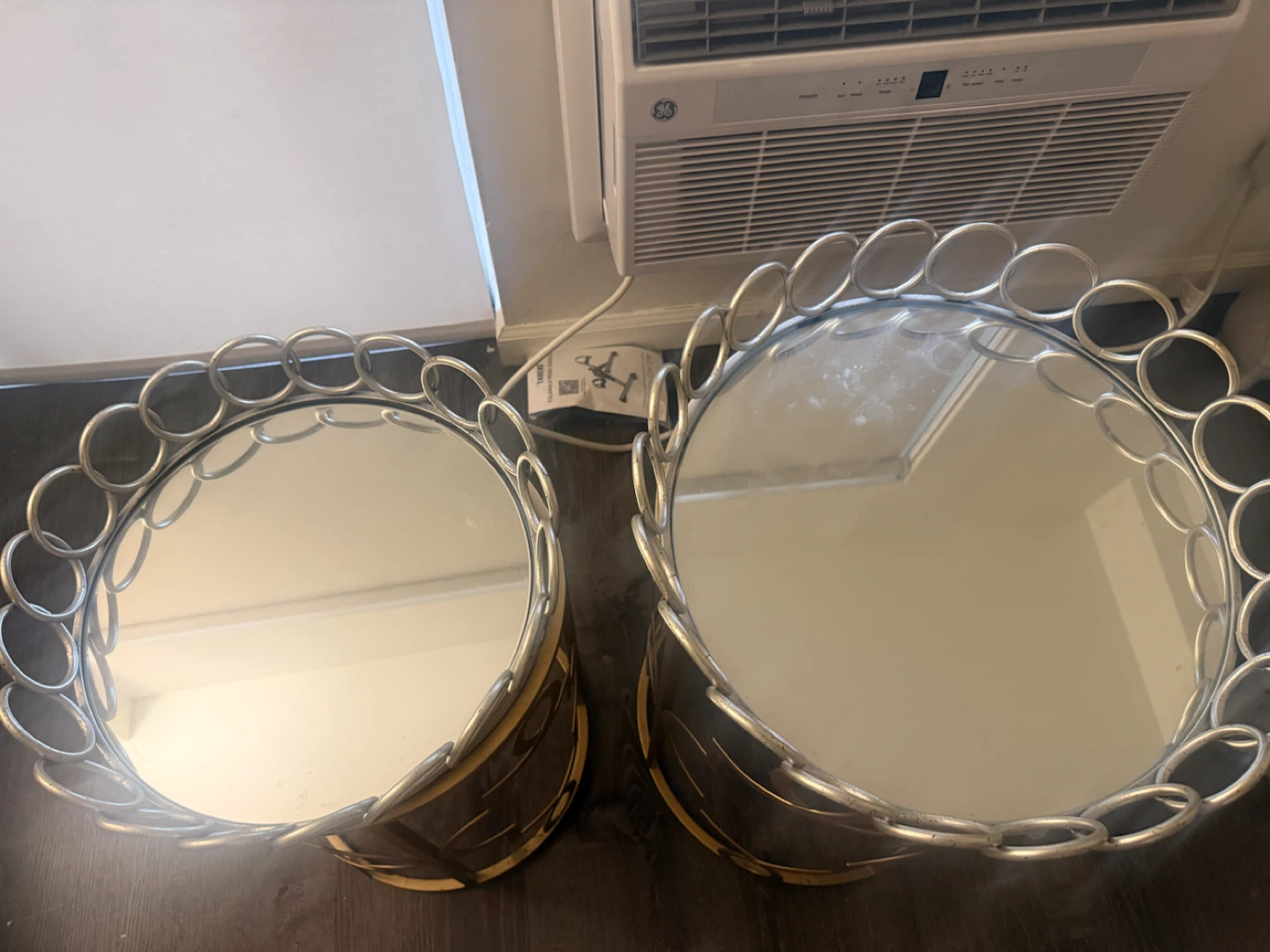 Set of Two Round Mirror Decorative Trays