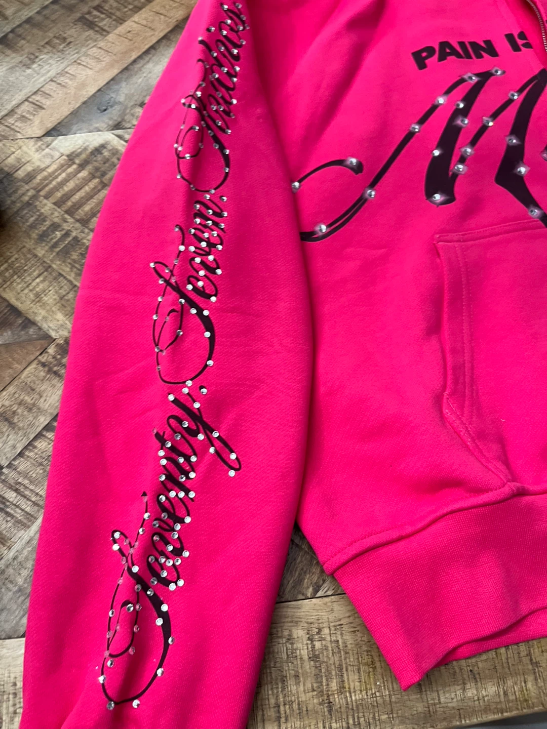 77Studios Hot Pink Rhinestone Zip-Up Hoodie - photo 2