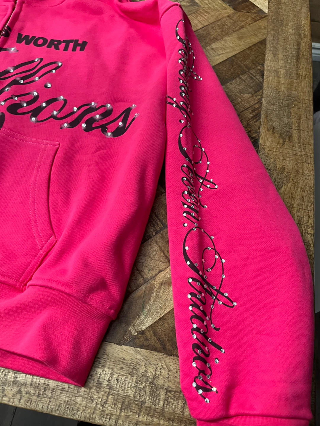 77Studios Hot Pink Rhinestone Zip-Up Hoodie - photo 3