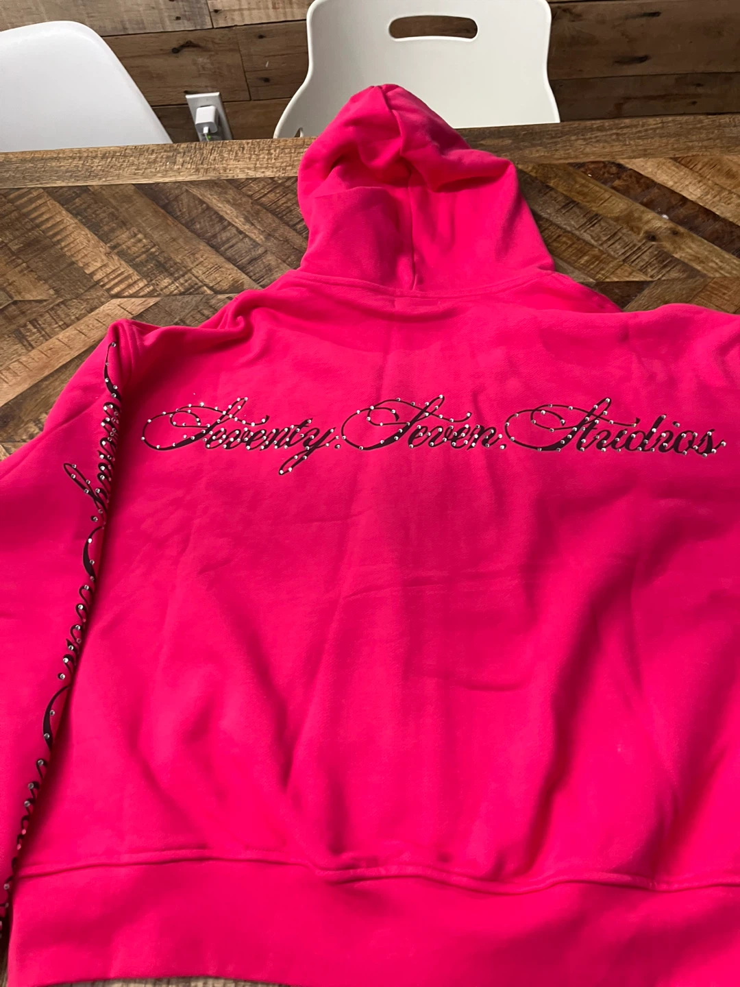 77Studios Hot Pink Rhinestone Zip-Up Hoodie - photo 5