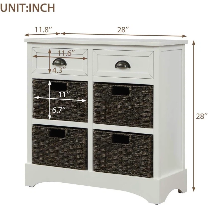 New Wood Cabinet with Two Drawers and Four Rattan Baskets - photo 2
