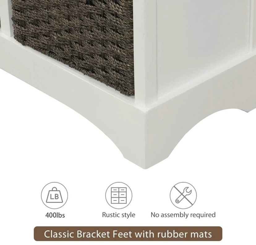 New Wood Cabinet with Two Drawers and Four Rattan Baskets - photo 4