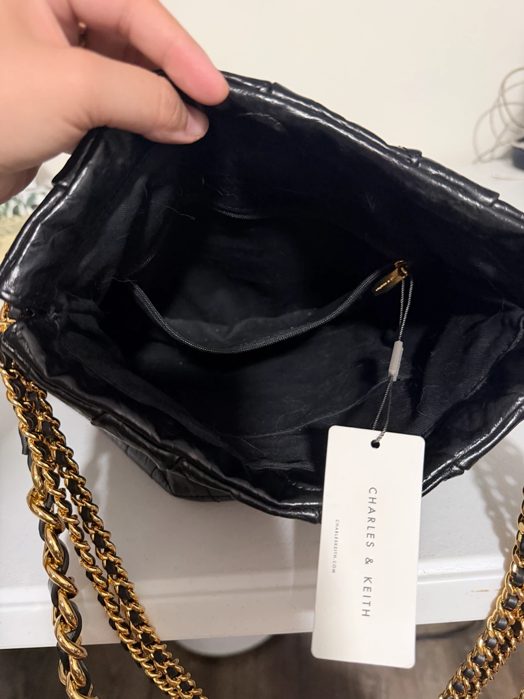 Charles & Keith Black Quilted Chain Shoulder Bag - photo 4