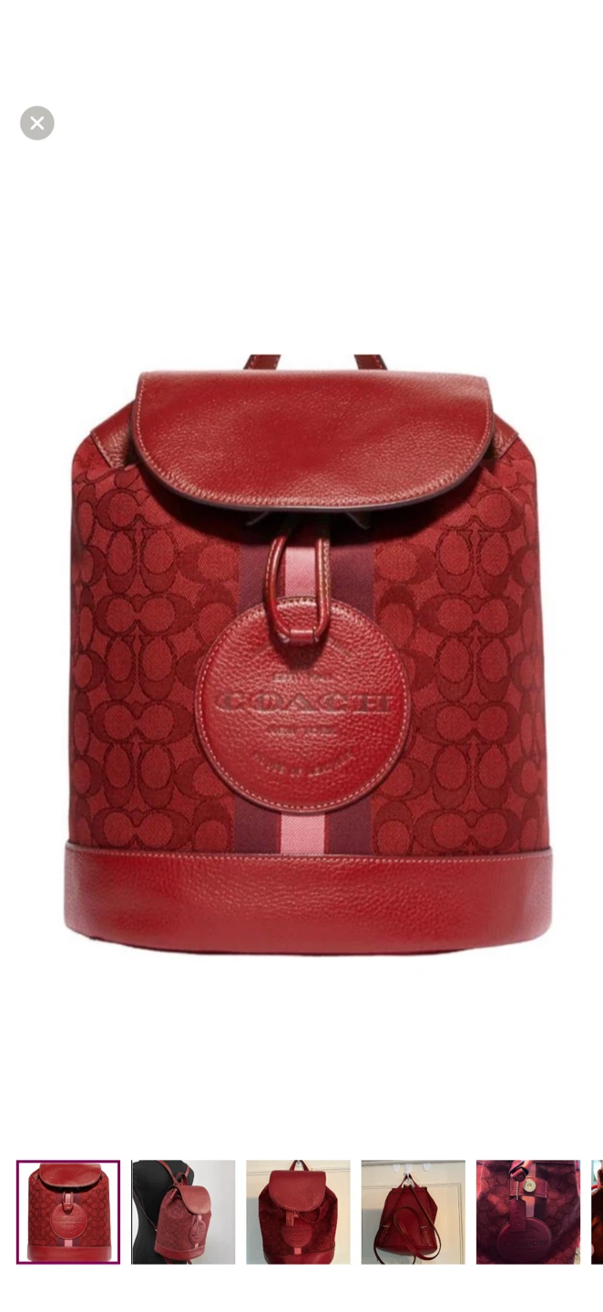 Coach Burgundy Signature Backpack with Labubu doll