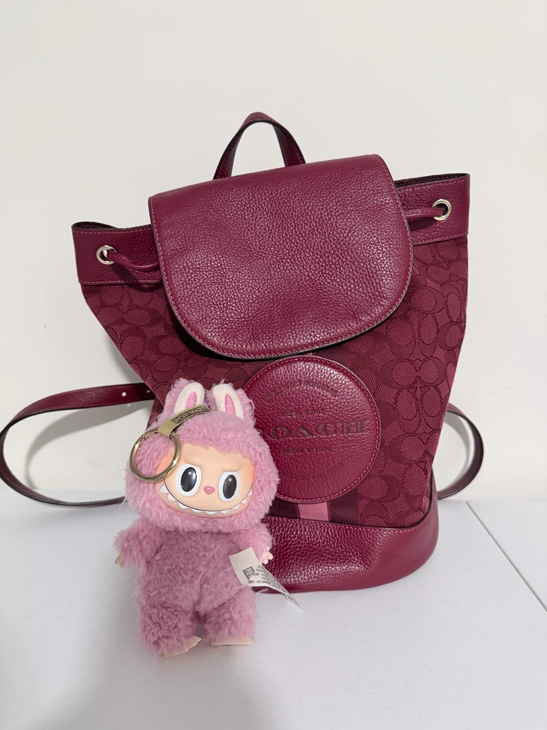 Coach Burgundy Signature Backpack with Labubu doll - photo 2
