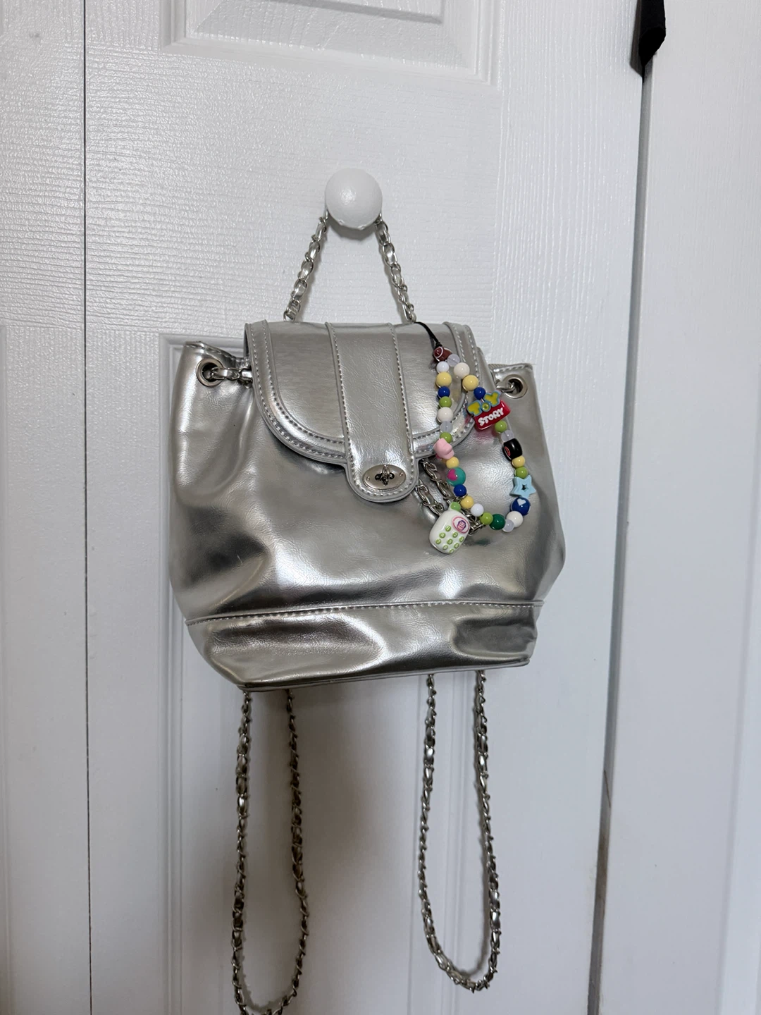 Silver Mini Backpack with Charms