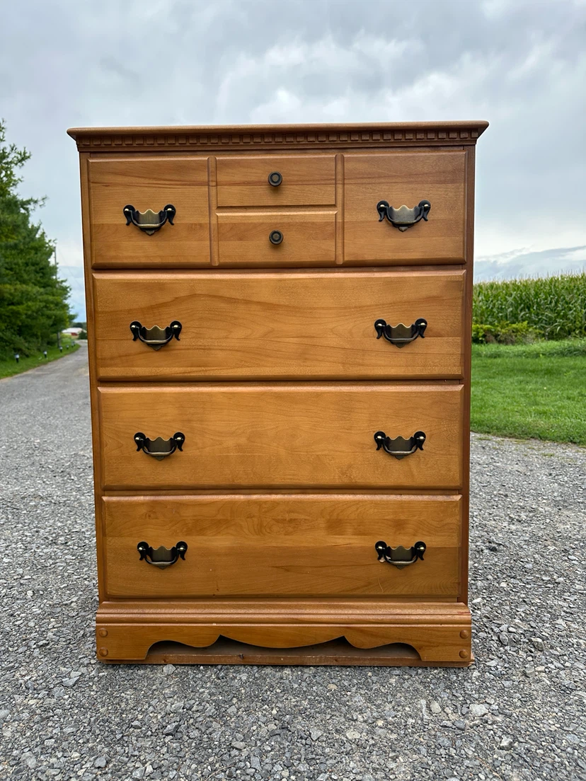 Vintage Marius Ouellet Solid Birch Highboy Dresser (CAN DELIVER)