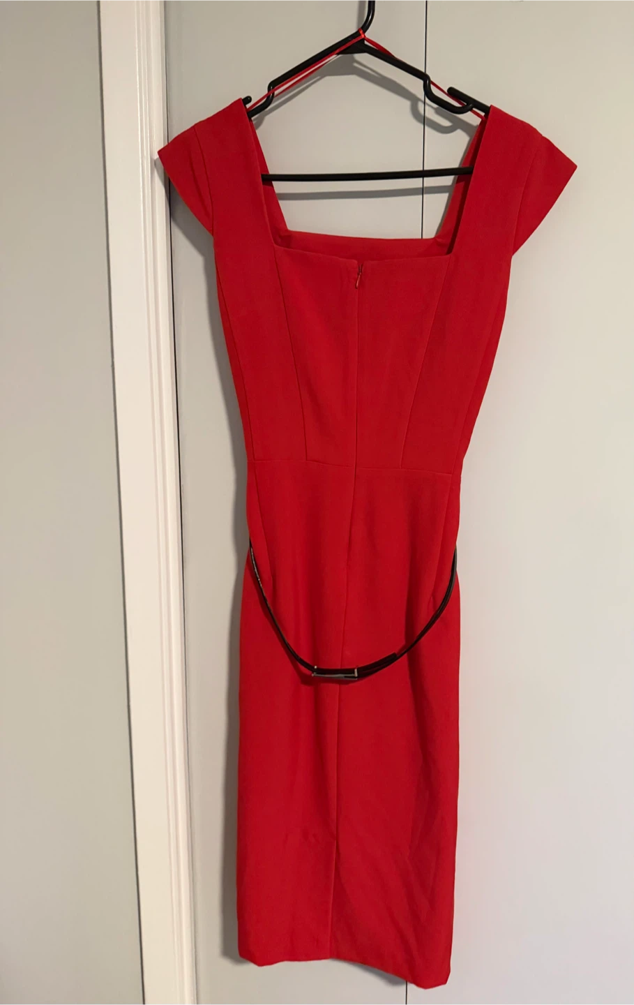 Red Sheath Dress with Black Belt