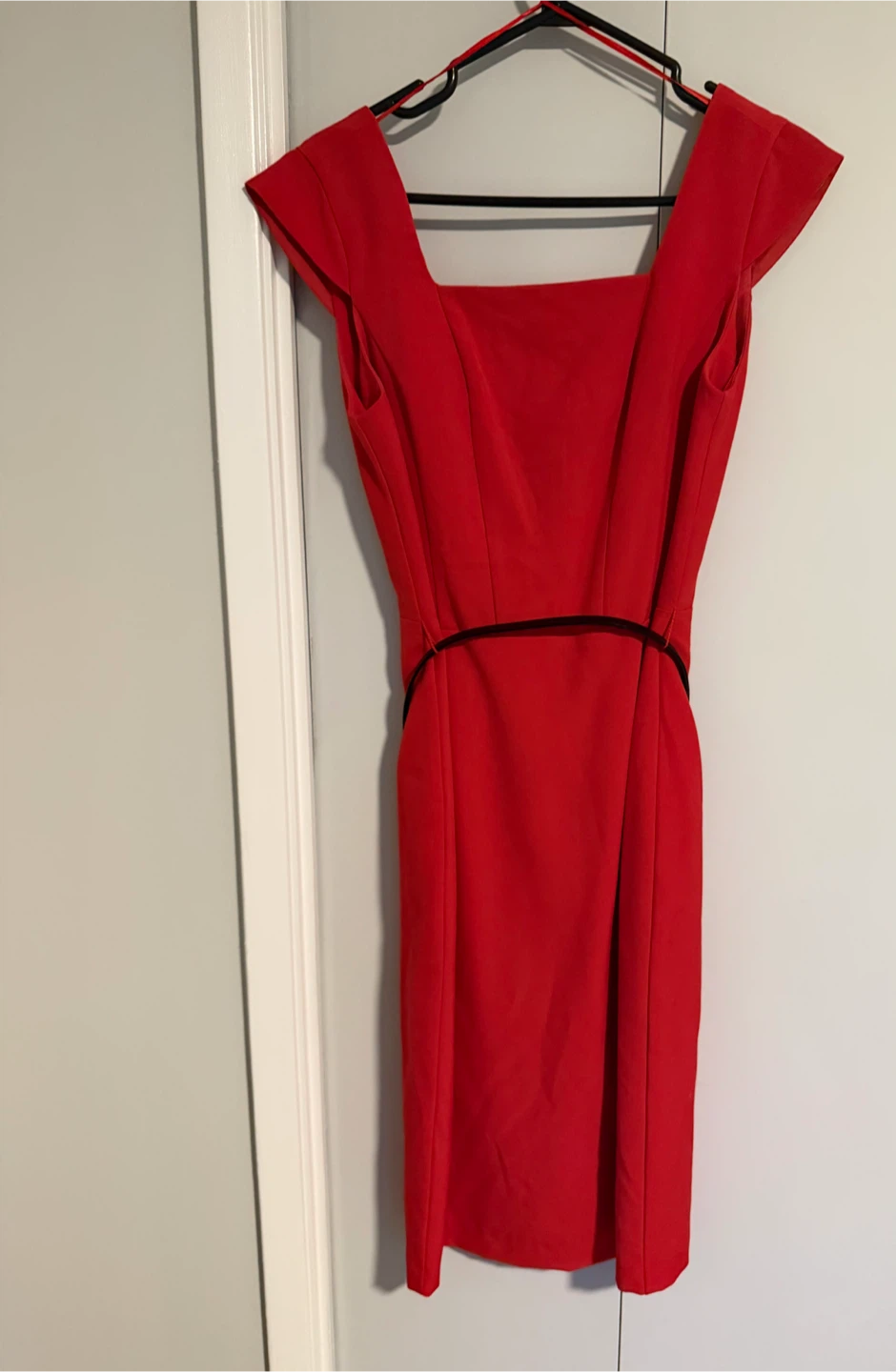 Red Sheath Dress with Black Belt - photo 2