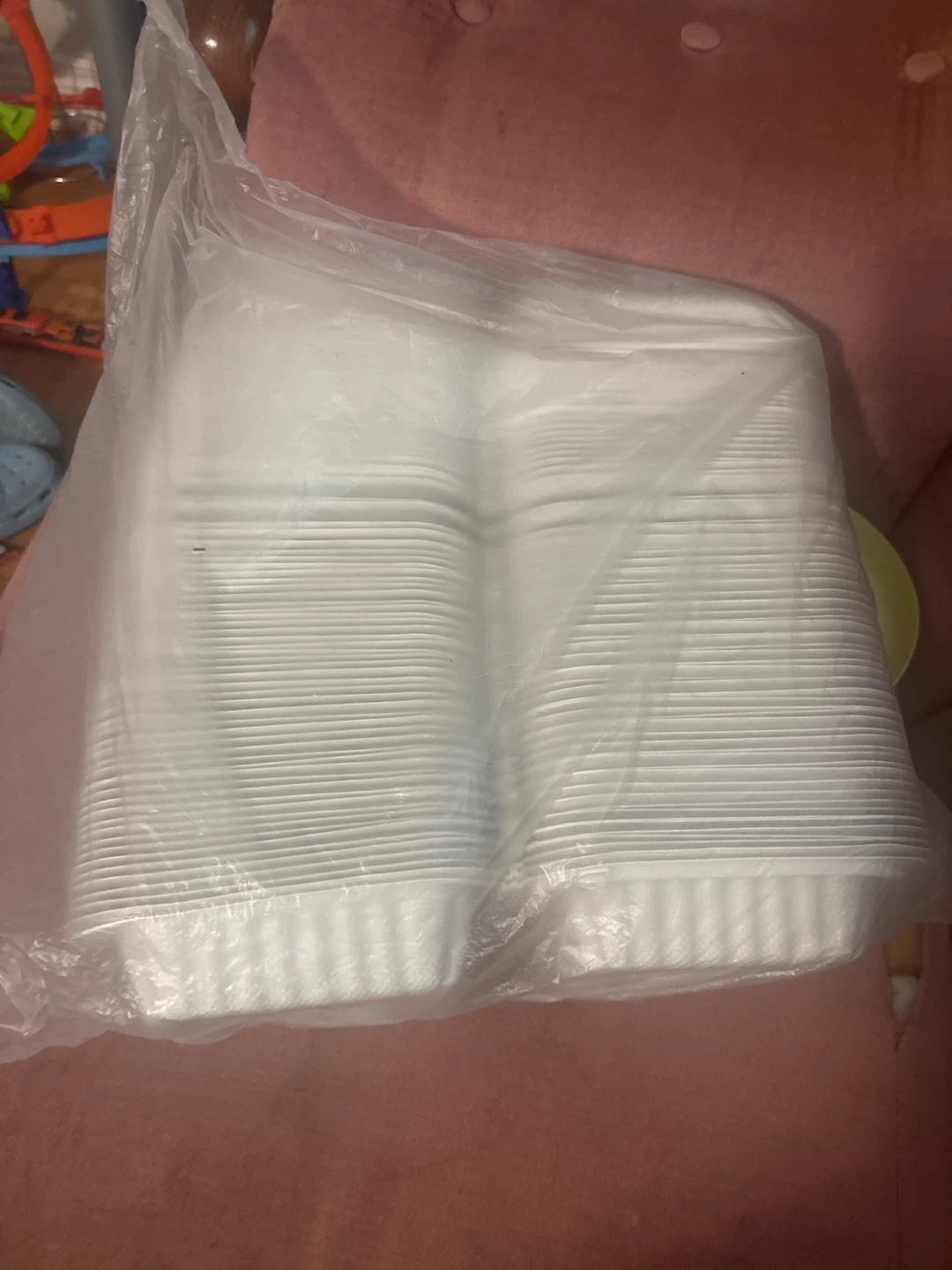 Pack of disposable white takeout containers