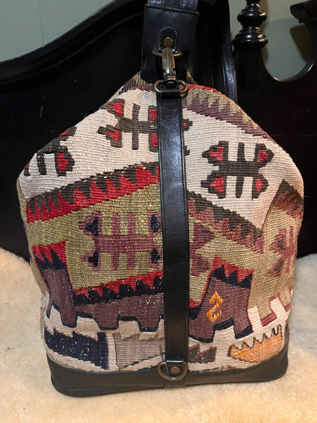 Unique vintage handmade kilim backpack/ purse