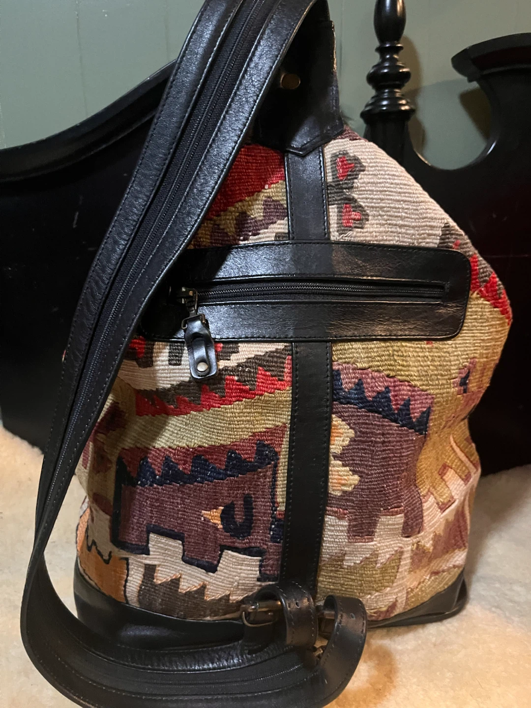 Unique vintage handmade kilim backpack/ purse - photo 2