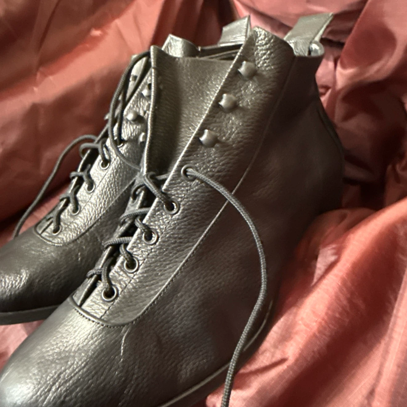 Black Leather ankle Lace-Up Boots Size 40 - photo 2