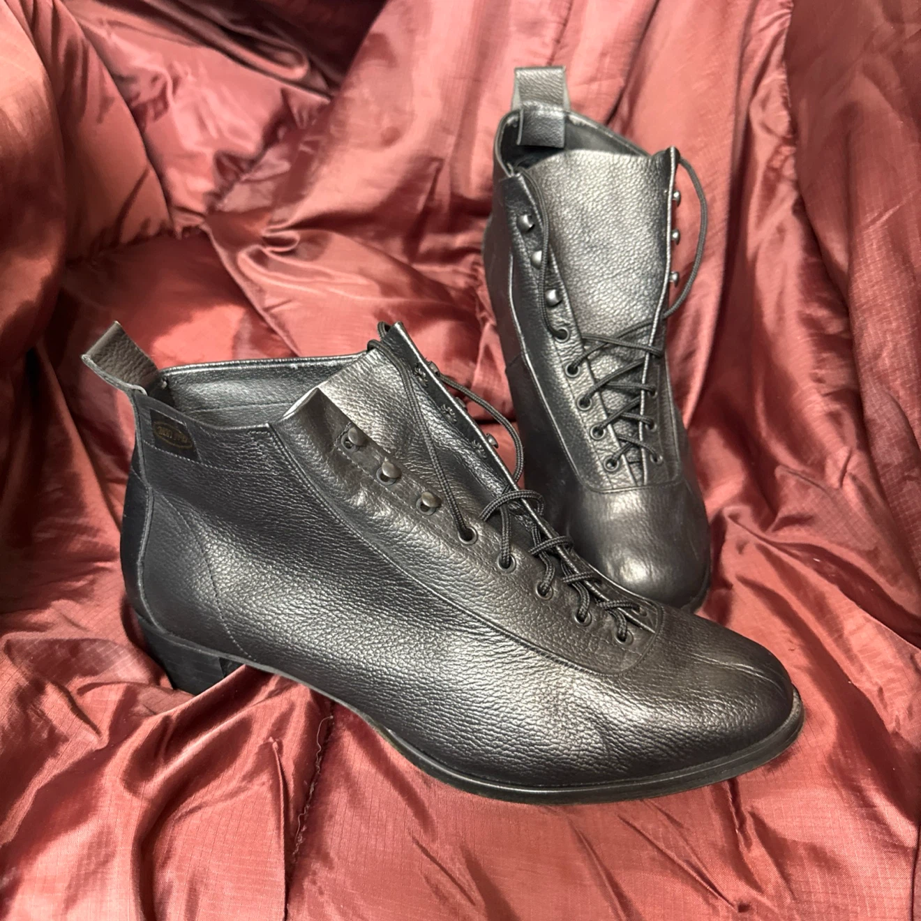 Black Leather ankle Lace-Up Boots Size 40 - photo 4