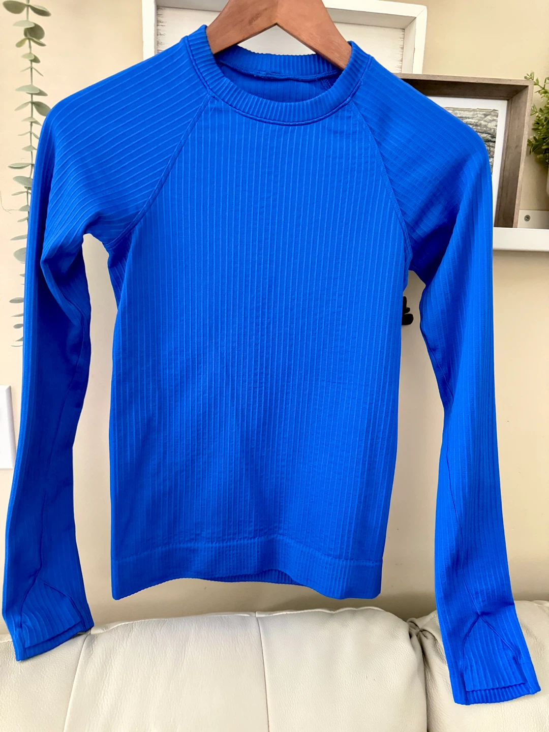 Blue Long Sleeve Ribbed Top