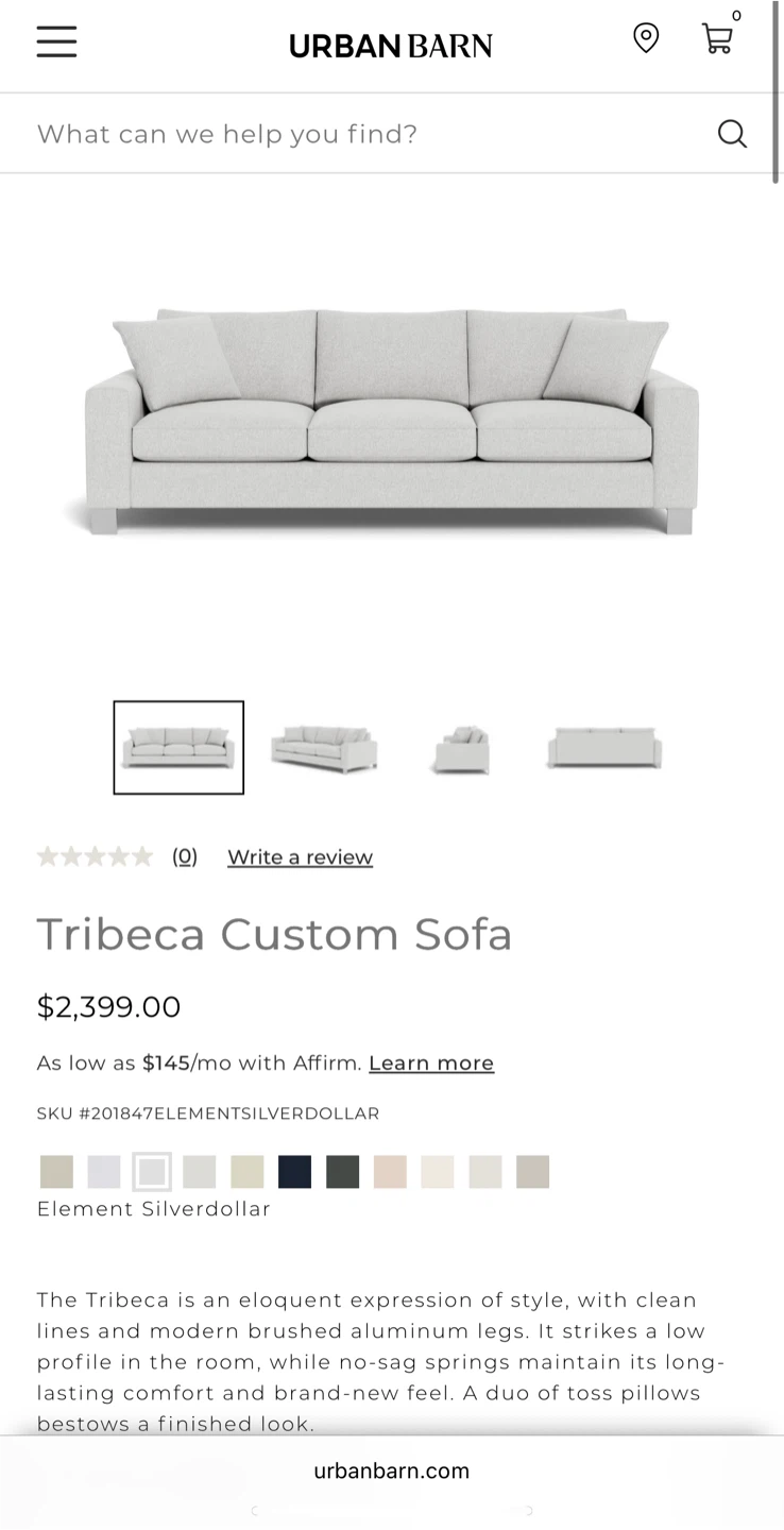 Urban Barn Tribeca Custom Sofa – Light Grey – Made in Canada - photo 2