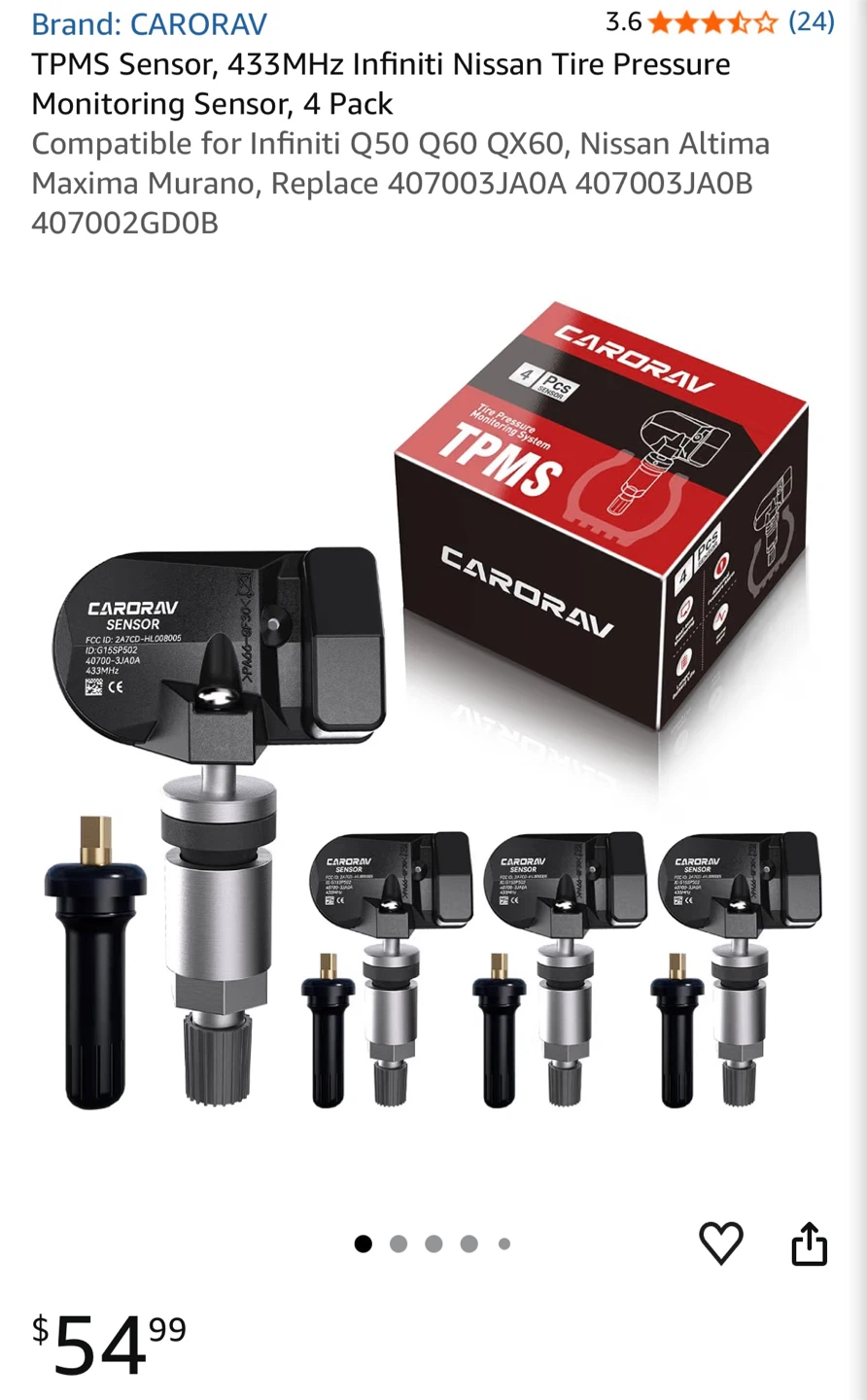 CARORAV TPMS Sensor 4 Pack Nissan Infiniti