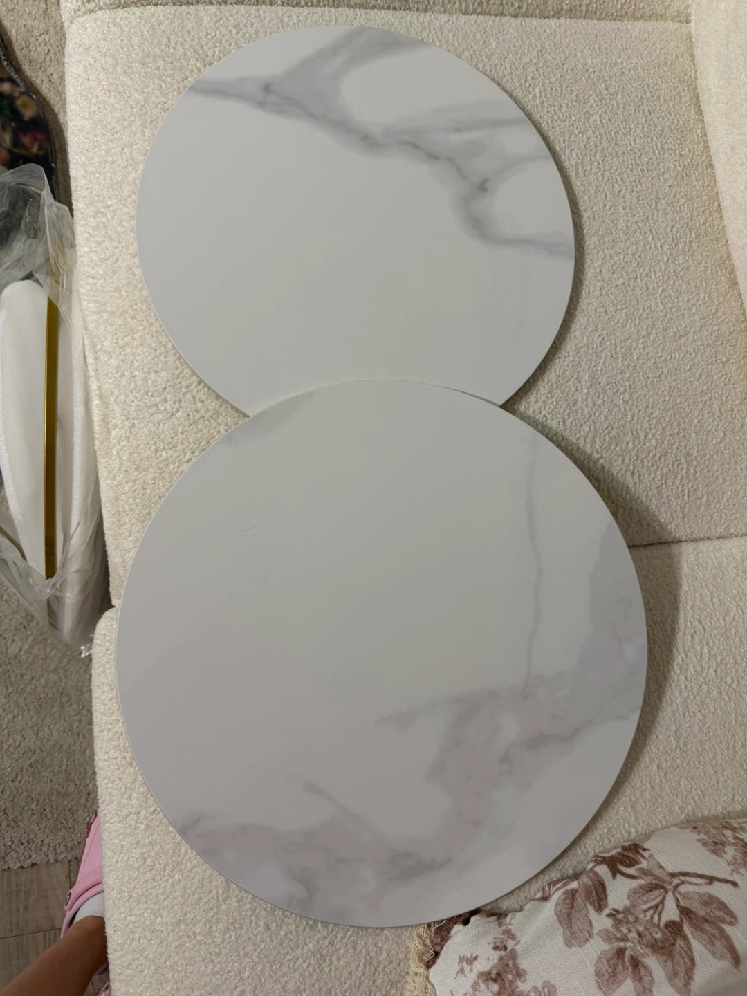 Two Round Faux Marble Table Tops