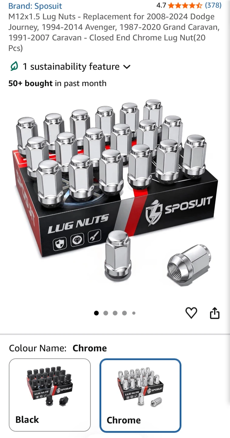 Sposuit M12x1.5 Lug Nuts (20 Pcs) - Chrome Dodge